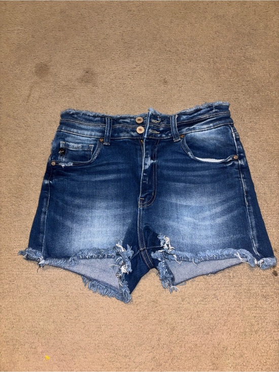 KanCan Pants - KanCan Dark Blue Distressed High-Rise Jean Shorts